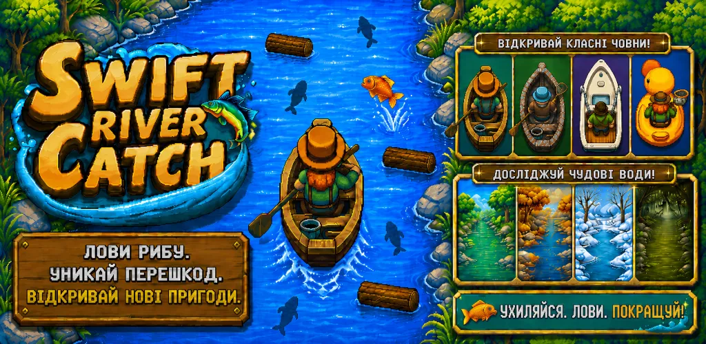 Swift River Catch — ловіть рибу, уникайте перешкод і відкривайте нові пригоди